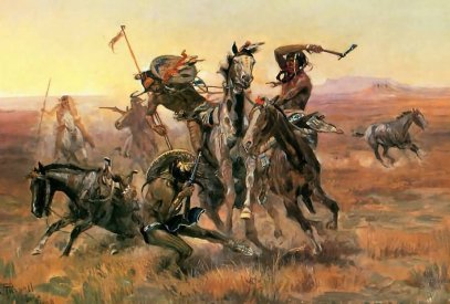 Batalla en la pradera entre indios americanos