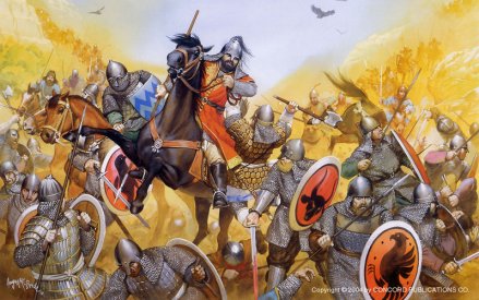 Dibujo de la batalla entre turcos y romanos en 1071
