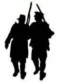 Silueta de dos soldados caminando con sus armas apoyadas en el hombro
