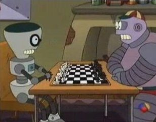 Robots de Futurama jugando al ajedrez