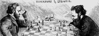 Caricatura de una partida entre Zukertort y Steinitz