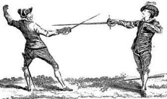 Dibujo de dos caballeros batindose en duelo con espada