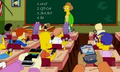 Escena de Los Simpson. En la clase de Bart, todos los niños tienen un movil en la mano.
