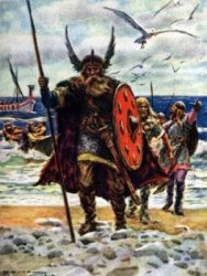 Desembarco vikingo en Groenlandia con su jefe a la cabeza