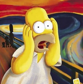 Dibujo de Homer Simpson con las manos sobre la cara y aspecto de locura