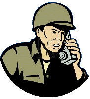 Caricatura de un soldado hablando por radio