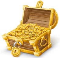 Dibujo de un cofre repleto de monedas de oro