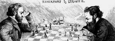 Dibujo de Zukertort enfrentndose a Steinitz