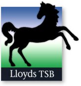 Logotipo del Lloyds Bank, con la silueta de un caballo apoyado sobre sus patas traseras y un fondo azul y verde