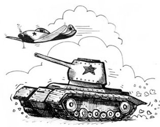 Caricatura de un tanque y un avin de guerra