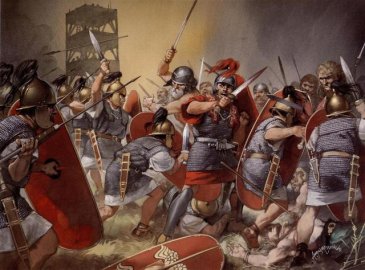 Legionarios romanos en plena batalla